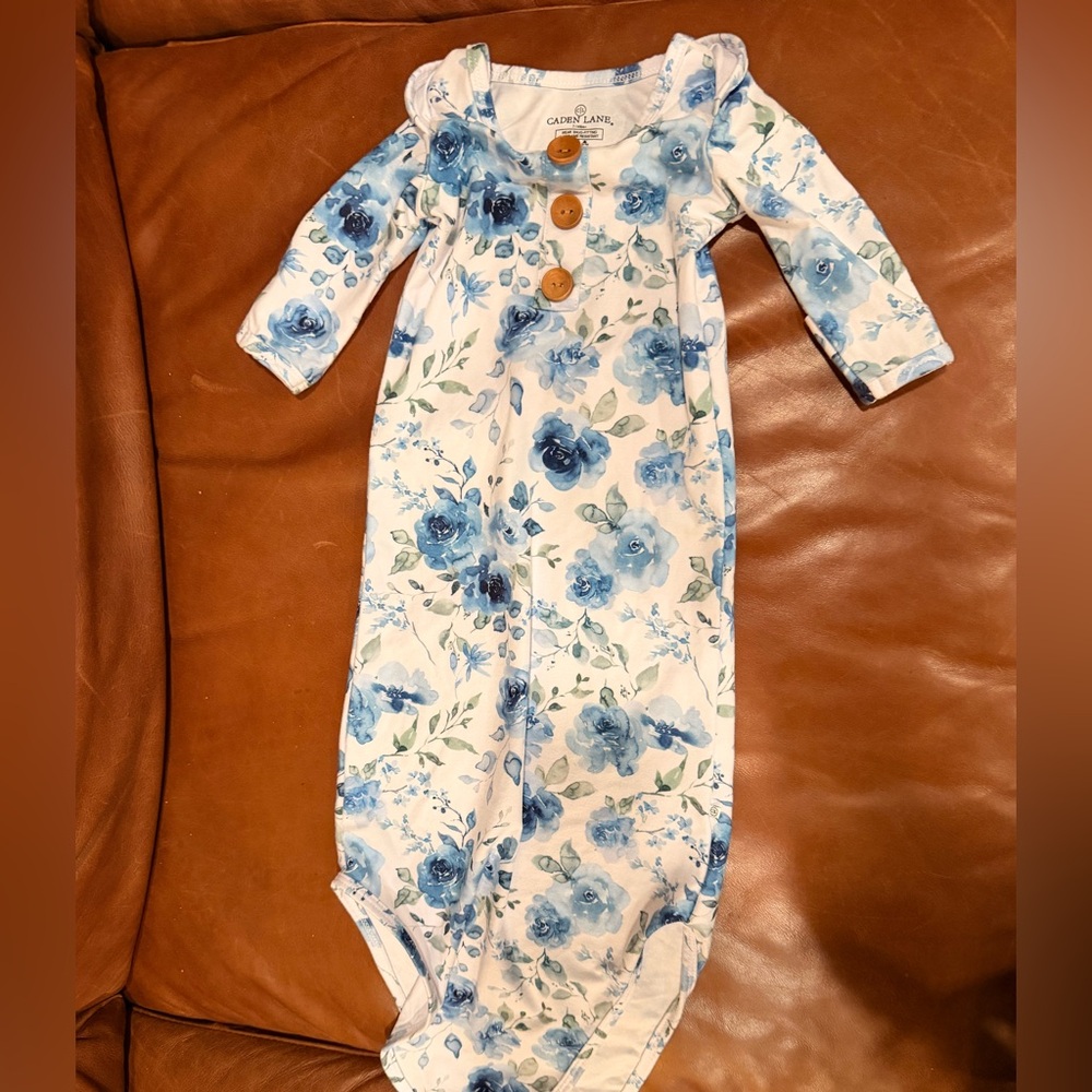 Caden Lane Blue Floral Sleep Gown  with Wooden Buttons